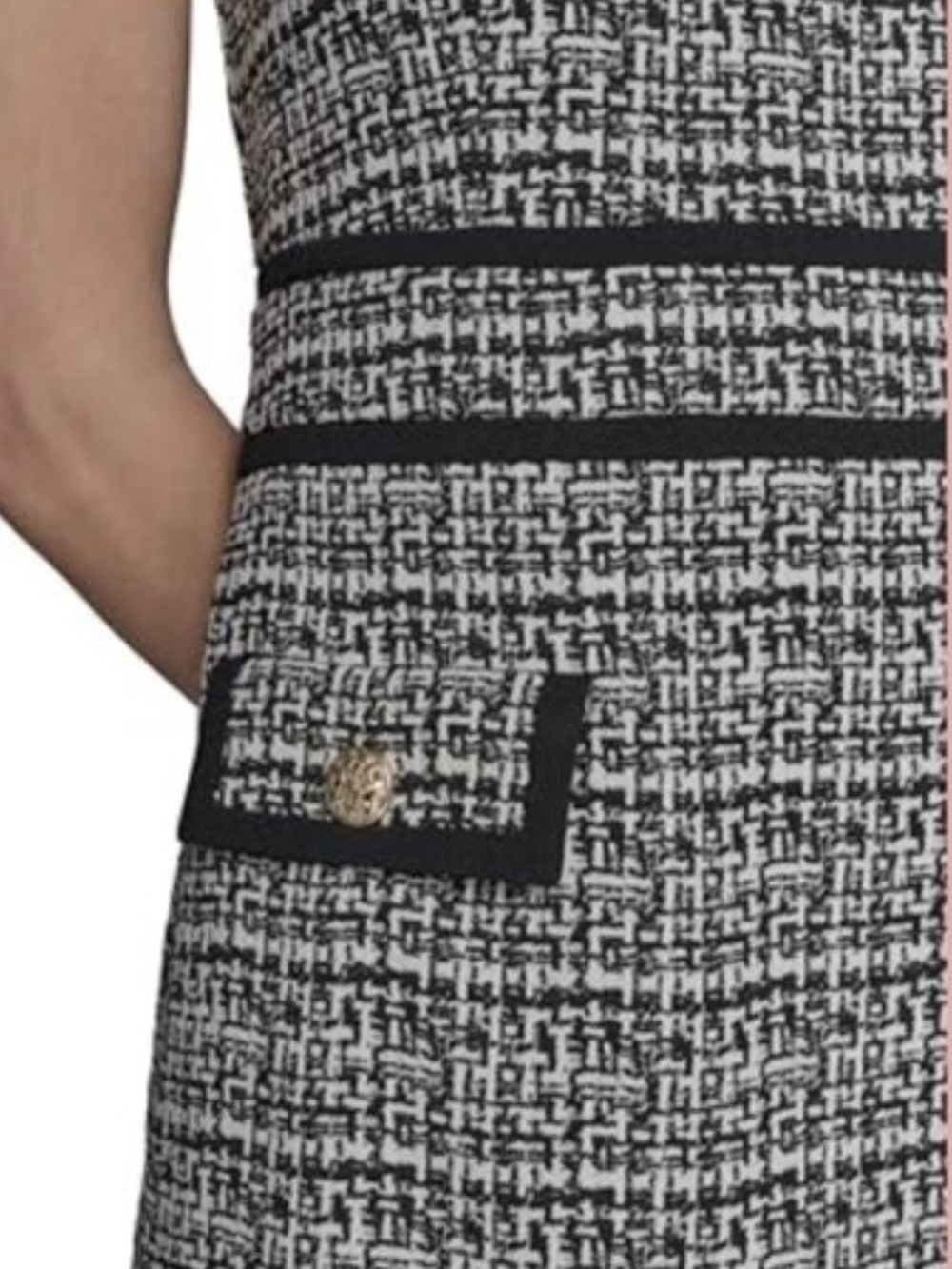 Designer Karl Lagerfeld Black and White Tweed Midi Dress with Gold Buttons. NWOT - Picture 3 of 6